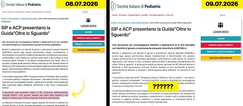 Pro vita guida guida per minori lgbtqia cancellata dai siti dei pediatri