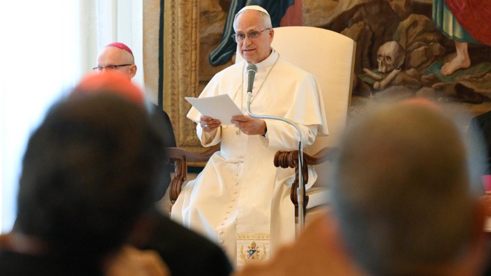 Udienza Papa Leone XIV lettura Sala Concistoro