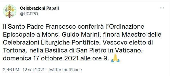 tweet celebrazioni papali sept 2021