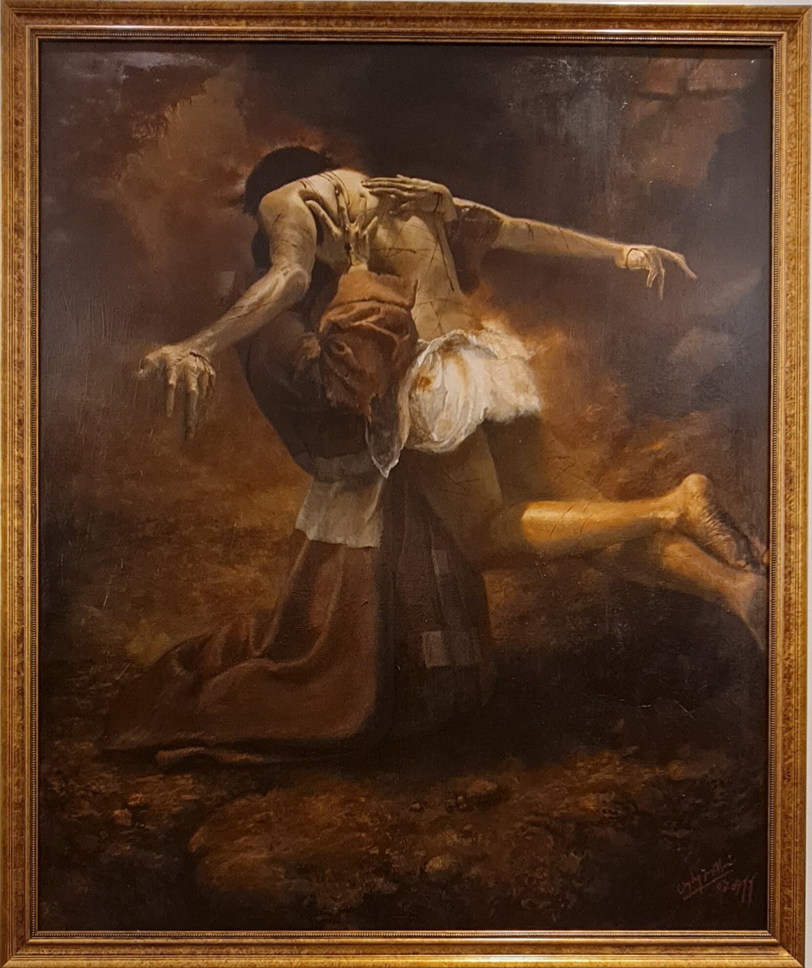 Francesco di Assisi abbraccia Cristo Crocefisso